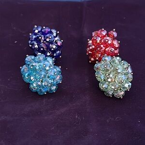 Statement Cluster Rings Silvertone Adjustable Colorful Stone Costume Jewelry
